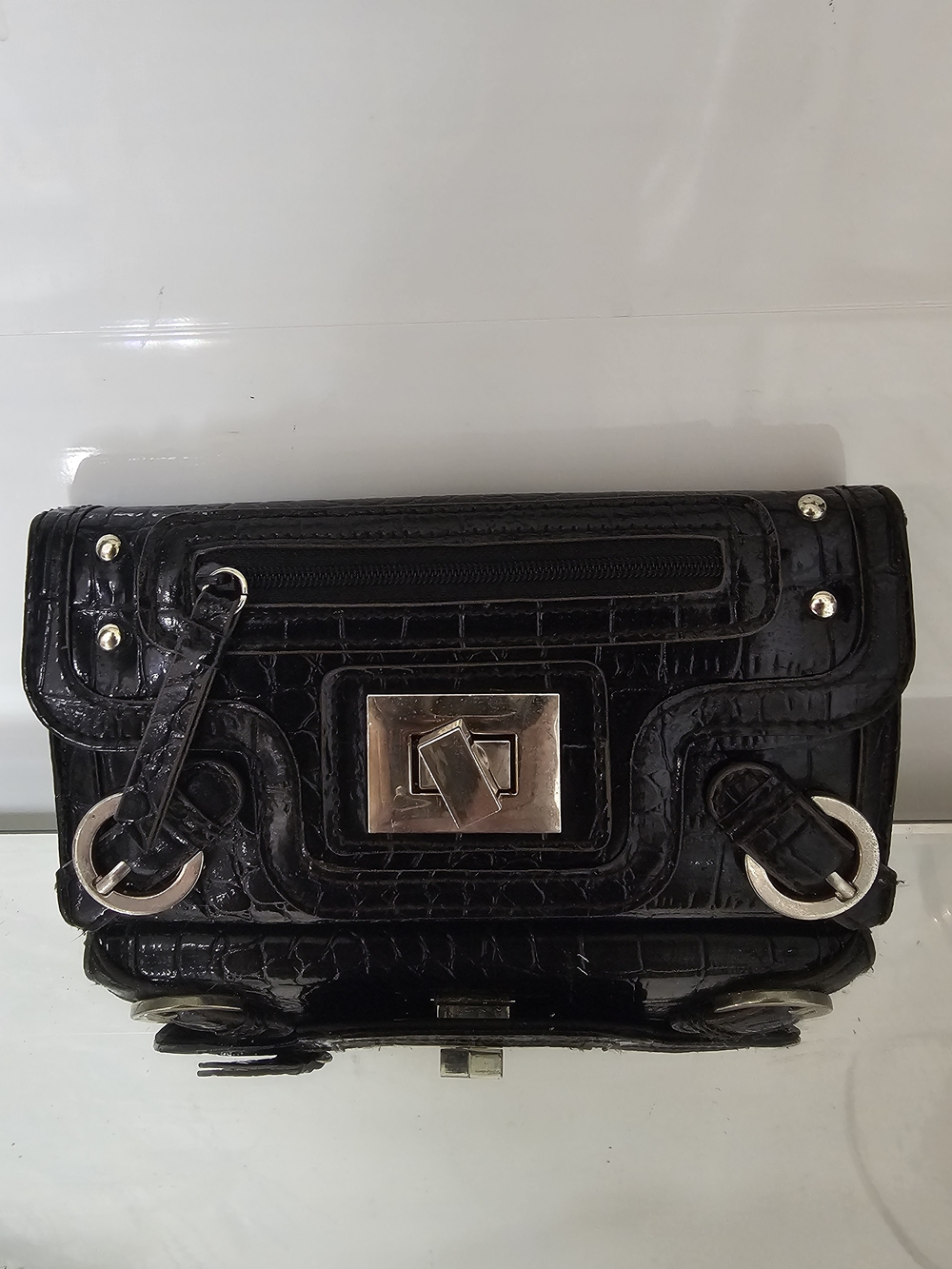 Y2K Black Croc-Embossed Convertible Wallet